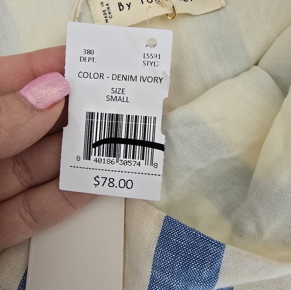 By Together Blue and White Stripe Tie Shoulder Summer Dress Women's Sz S. - Picture 4 of 8